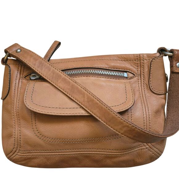 Vintage Fossil Leather Hanover Hobo Shoulder Bag Saddle Brown Purse Zip Closure - Picture 4 of 10